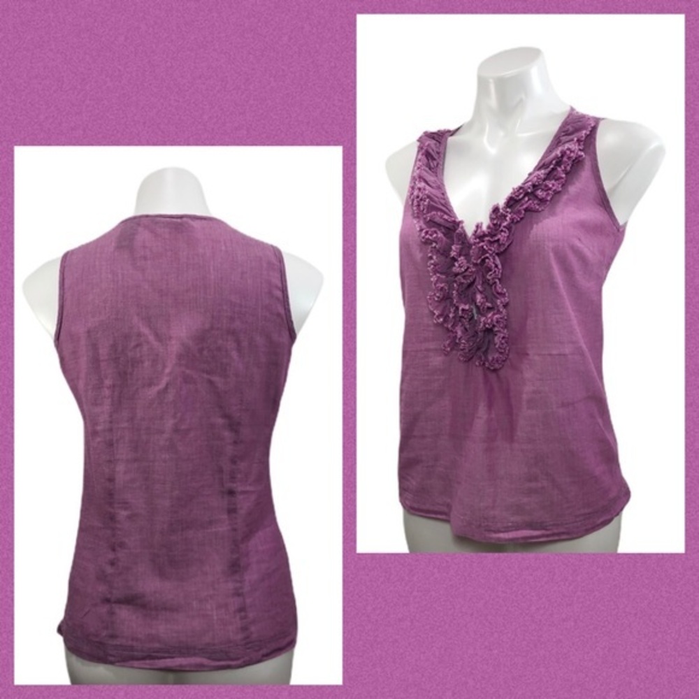 New York & Co Sleeveless Frill Raw Edge Top